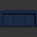 Blue Leather Tufted Sofa With Classic Design Stitched Details And Wooden Legs