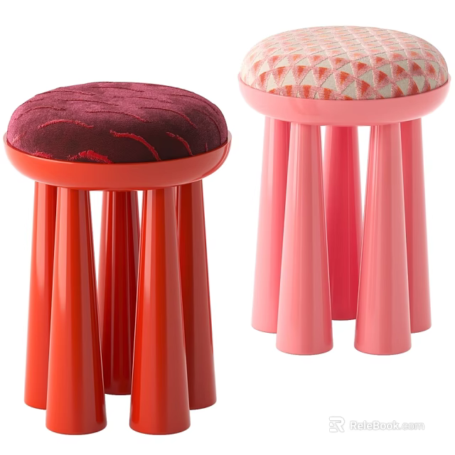 Vibrant Stylish Round Upholstered Sofa Stool With Bright Glossy Legs For Modern Cozy Home Spaces 3d model 