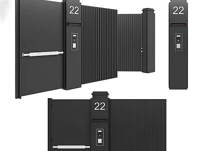Modern Black Entrance Gate With House Number 22 And Access Control Panel 3d model