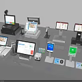 Modern Computerized Retail POS Systems Featuring Touch Displays Payment Terminals And Scanner Devices 3d model