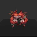 Two Red Fantasy Creature Characters With Large Mouths Sharp Teeth And Green Overalls 3d model