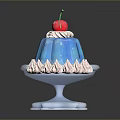 Blue Jelly Dessert With White Cream Topping And Cherry On Star Shaped Plate