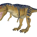 Fierce Reptile Dinosaur With Blue And Yellow Skin Open Mouth Sharp Teeth On Black Background