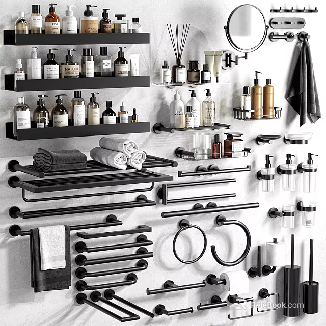 Essential Modern Bathroom Accessories Including Towel Racks Shelves Dispensers Hooks And Holders For Bathroom Organization 3d model 
