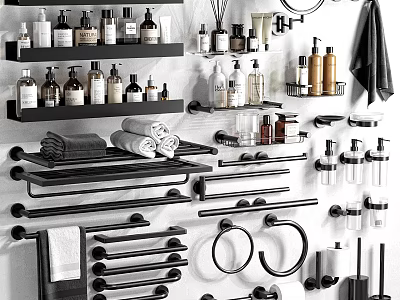 Essential Modern Bathroom Accessories Including Towel Racks Shelves Dispensers Hooks And Holders For Bathroom Organization 3d model