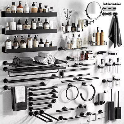 Essential Modern Bathroom Accessories Including Towel Racks Shelves Dispensers Hooks And Holders For Bathroom Organization 3d model