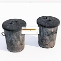 Public Facility Old Metal Trash Bins With Lids And Handles For Outdoor Use