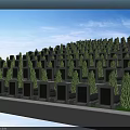 Serene Cemetery With Neatly Arranged Tombstones Green Trees And Clear Blue Sky