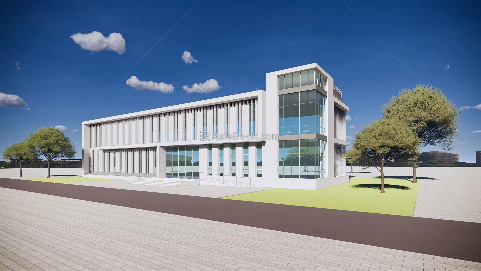 The second floor office building of modern office building 3d model