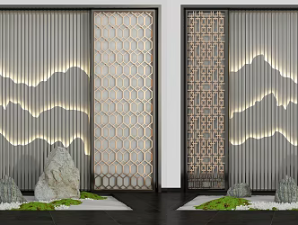 New Chinese style landscape sketch flower lattice rockery sketch 3d model