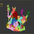 Shaman Figure With Reindeer Statue Fur Clothing Antler Headdress Trident Staff Saddle And Snow Base