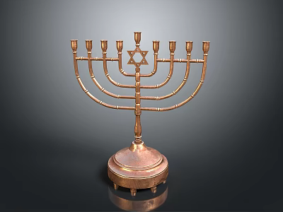 Golden Menorah With Star of David Metal Base Decorative Household Item 3d model