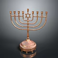 Golden Menorah With Star of David Metal Base Decorative Household Item