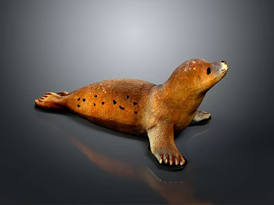 Realistic Brown Spotted Seal Figurine In Lying Pose With Detailed Features 3d model
