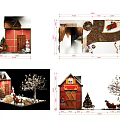 Festive Christmas Scene With Red Barn Snowman Decorated Tree Sleigh And Reindeer Ornaments