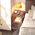 Bedside Table With Orange Lamp Alarm Clock Mobile Phone Books Cups And Drawer In Bedroom