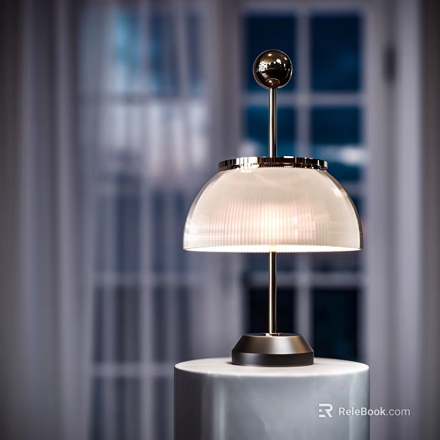 Modern Table Lamp With Metal Stand Top Sphere White Lampshade And Black Base 3d model 