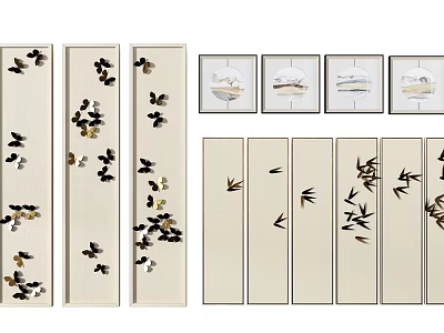 Chinese Style Wall Decor With Bamboo Leaves Birds And Butterfly Patterns 3d model