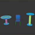 Modern Blue Round Table and Chair Set with Metal Bases and Sleek Surfaces