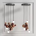 Modern Wooden Sphere Pendant Lights With Multiple Bulbs Hanging In Interior Design 3d model