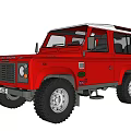 Red Land Rover Defender Classic Off Road Vehicle With Black Tires And Roof Rack
