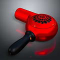 Stylish Red Hair Dryer With Black Handle And Circular Vent Design