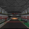 Spacious Industrial Workshop Interior Featuring Steel Structure Ceiling And Safety Banners