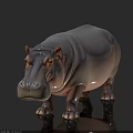 Realistic Hippopotamus 3D Model Standing On Black Background With Shiny Skin