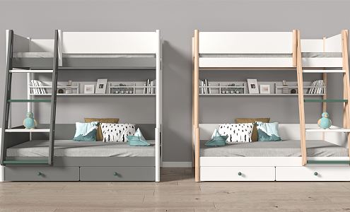 Modern upper and lower bunk bed 3d model