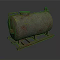 Vintage Rusty Oil Tank with Weathered Surface on Industrial Metal Stand