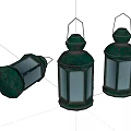 Vintage Green Lanterns With Glass Panels And Metal Frames On White Background