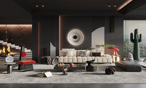 Modern Living Room Dark Living Room 3d model