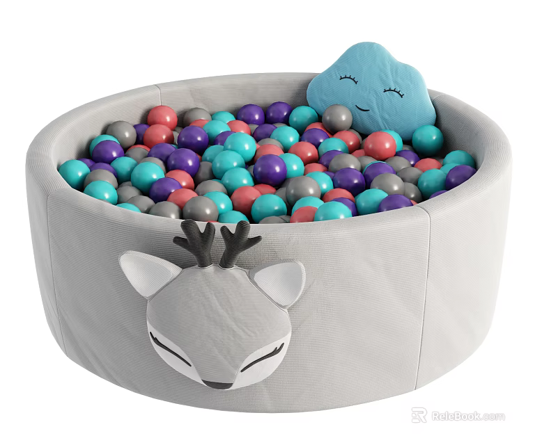 Kids Play Equipment Gray Ball Pit With Colorful Balls Deer Design Blue Cloud Smiling 3d model 