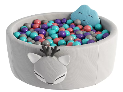 Kids Play Equipment Gray Ball Pit With Colorful Balls Deer Design Blue Cloud Smiling 3d model