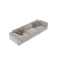 Modern Light Beige Fabric Three Seater Sofa With Brown Gray Pillows 3d model