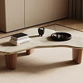 Minimalist Irregular Stone Top Coffee Table With Solid Wood Legs For Modern Living Room