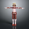 3D Character Creature Wearing Straw Hat Brown Red Outfit White Boots Arms Outstretched