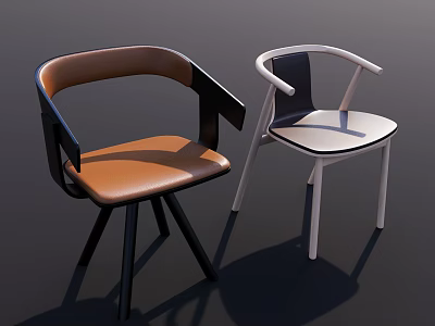 Modern Design Armchairs With Brown Leather And White Seats Black Accents 3d model