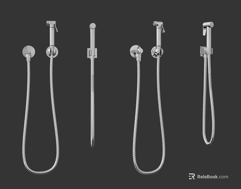 Modern Chrome Shower Accessories Collection With Handheld Sprayers And Fixed Rods 3d model 