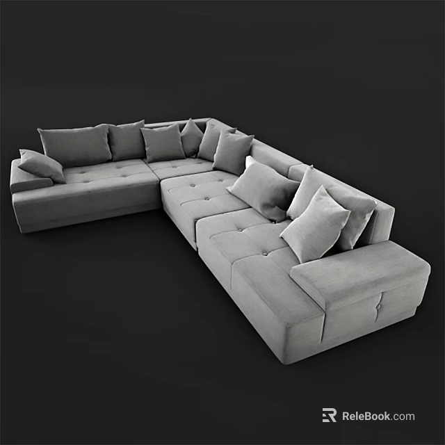 Modern Gray L Shaped Sectional Sofa With Multiple Plush Pillows 3d model