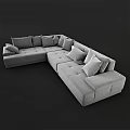 Modern Gray L Shaped Sectional Sofa With Multiple Plush Pillows 3d model