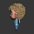 Cute Game Movie Character With Curly Hair Flower Crown And White Wings