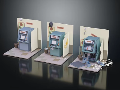 Three Retro Arcade Machines as Entertainment Appliances for Cozy Leisure Space with Classic Design Elements 3d model
