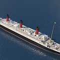 Ocean Liner With Three Funnels Sailing On Blue Sea