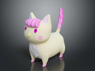 Cute Cream Colored Cat Toy With Pink Ears Tail And Big Pink Eyes 3d model