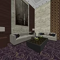 Luxury Front Desk Reception Area With Plush Chairs Patterned Rug And Marble Decor 3d model