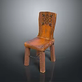 Vintage Solid Wood Single Chair With Carved Backrest And Natural Wood Grain