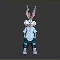 Stylish Cartoon Rabbit Character With Long Ears Blue T shirt Pants Sneakers And Necklace