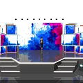 Modern Stage Setup With Colorful Lighting Effects LED Screens Abstract Background And Solo Performer