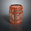 Rustic Wooden Barrel With Red Metal Hoops For Home Living Supplies